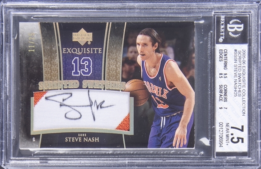 2005-06 UD "Exquisite Collection" Scripted Swatches #SSSN Steve Nash Signed Patch Card (#11/25) - BGS NM+ 7.5/BGS 9 